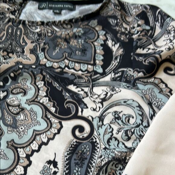 Adrianna Papell Black and Cream paisley Boxy Blouse XS - Picture 2 of 6